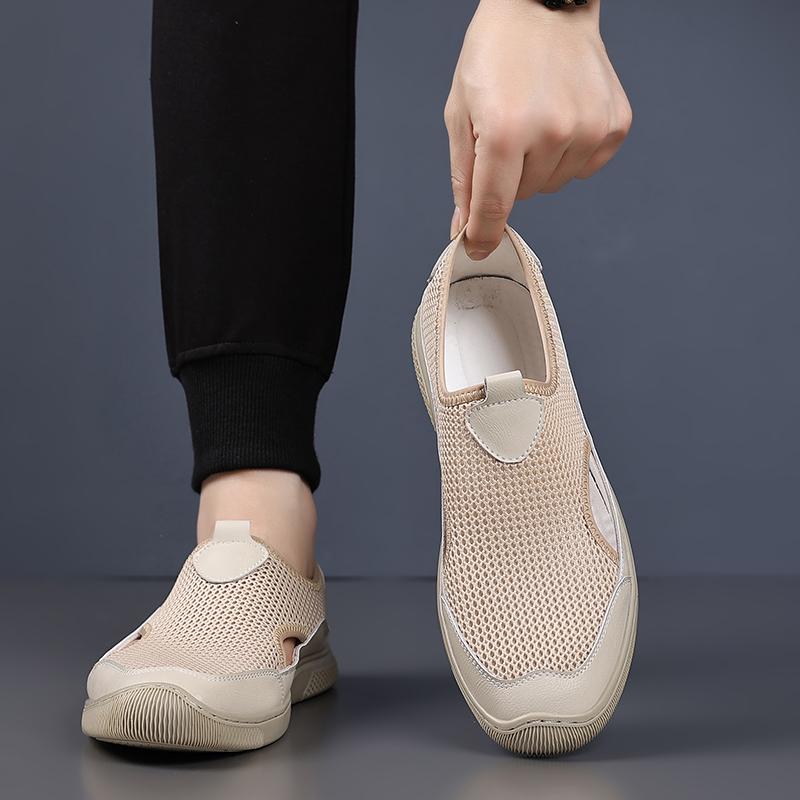 Fashion Mens Slip On Walking Shoes Mens Hollow Out Loafers Luxury Brand Men Casual Flats Male Comfortable Beach Sandals Driving Shoes