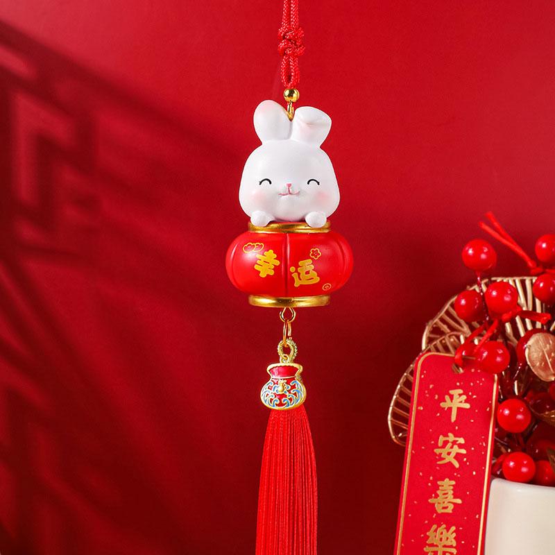 2024 New Year Rabbit Car Pendant Car Mirror Cute Rabbit Decoration Ornament Hanging Valentine's Day Gift Automotive Interior