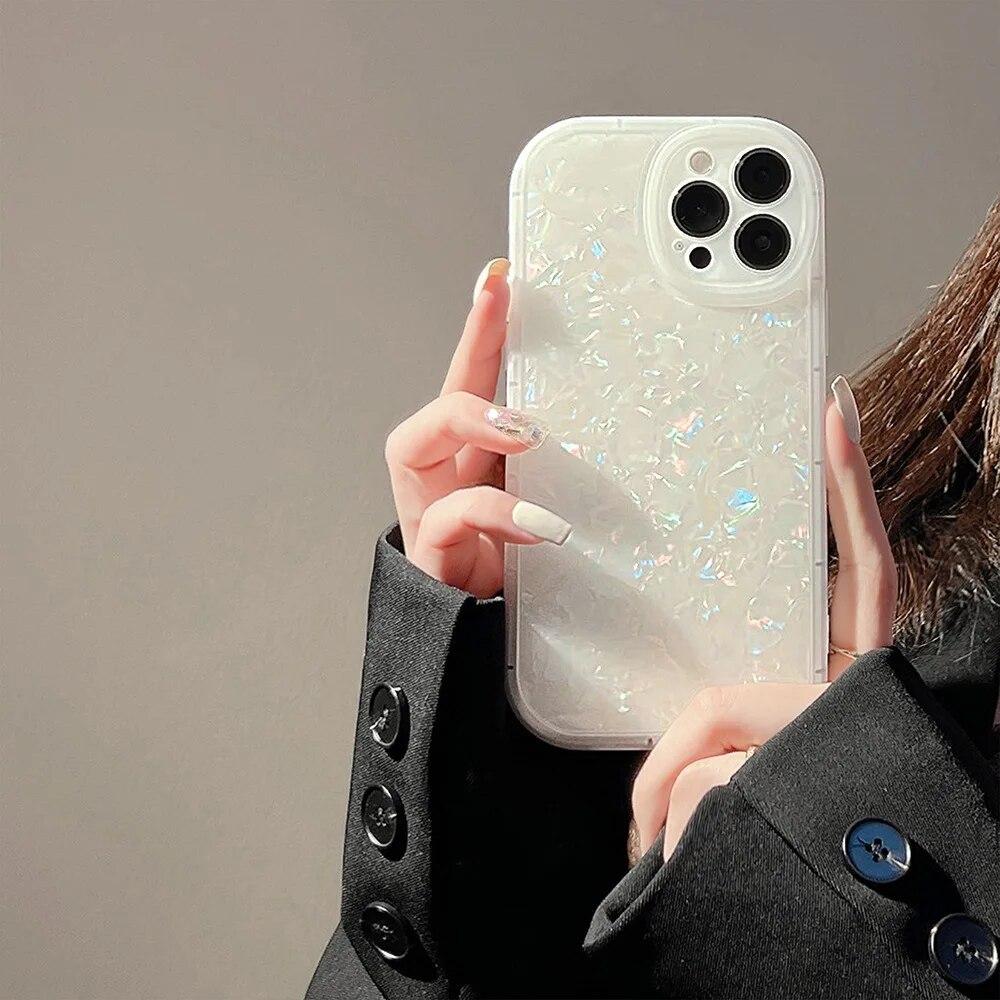 Ins Shell Texture Shockproof Phone Case For iPhone 15 14 13 12 11 Pro Max XS X XR 7 8 Plus SE 3 Mini Soft Silicone Bumper Cover