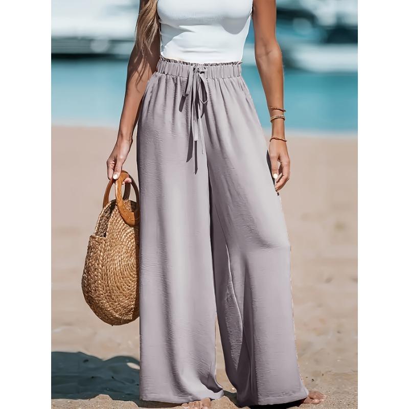 Pantalon décontracté et tendance pour femme, à jambes larges, ample, avec cordon de serrage, confortable, pour les quatre saisons