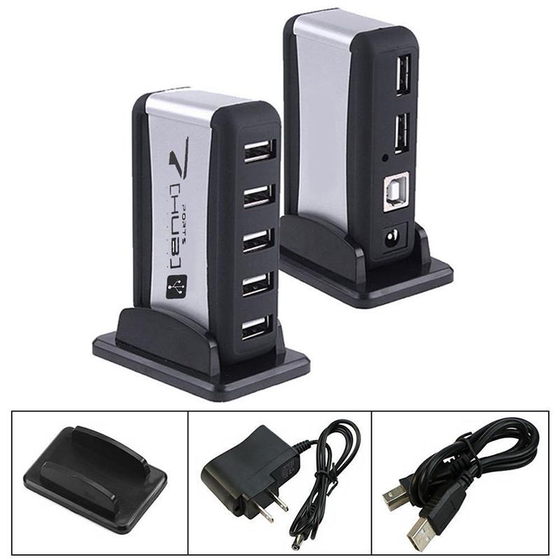 Usb 7-Port Hub Powered With Ac Adapter Cable High-Speed Eu/Us Plug For Pc Laptop