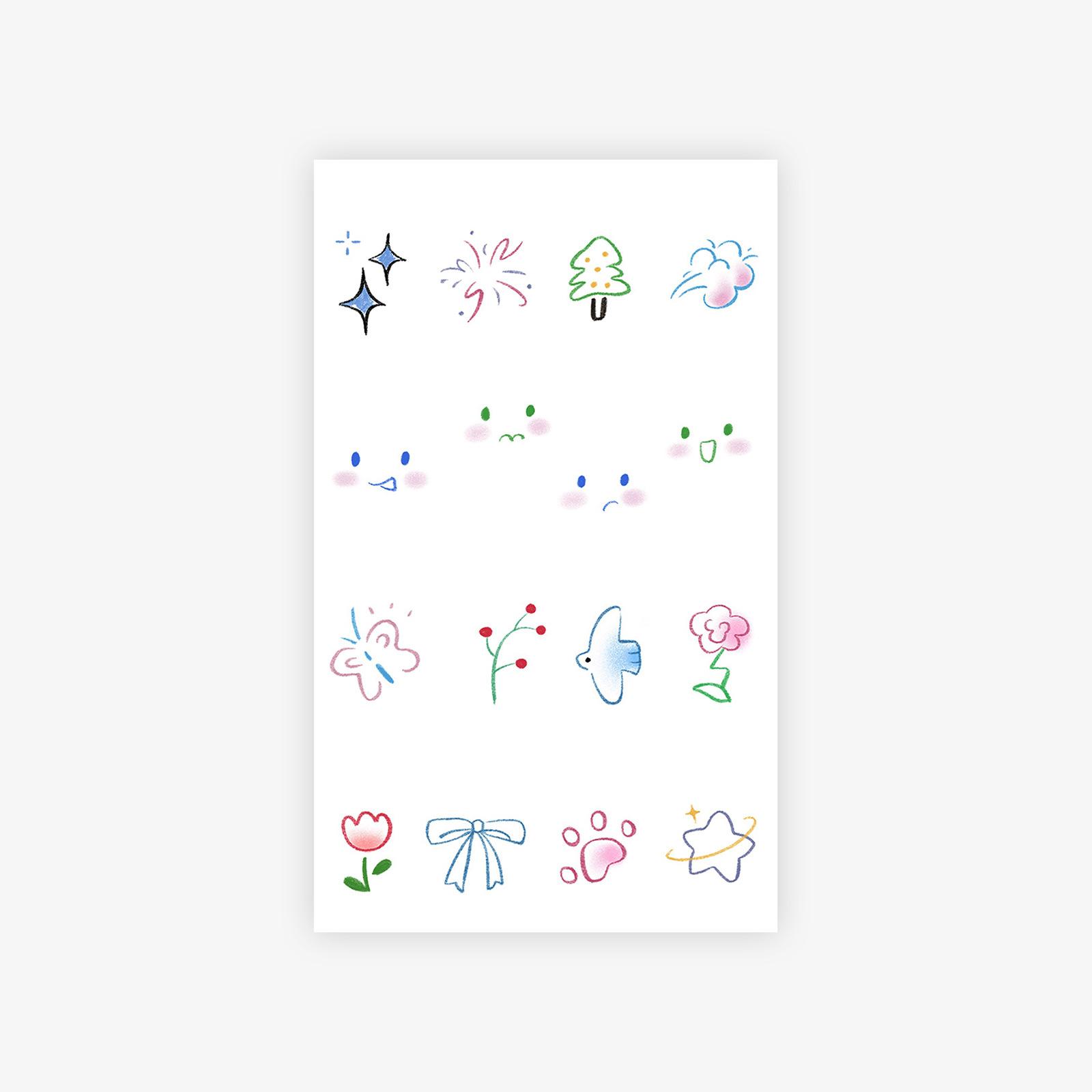 High-Value Dopamine Color Sweet And Cool Babes Small Picture, Expression Flower Star Finger Tattoo Sticker 9*15