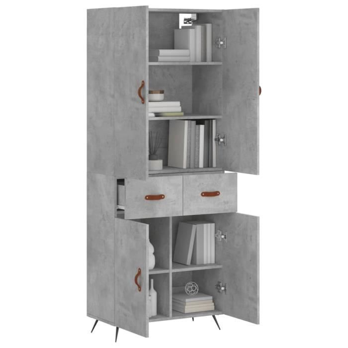 VidaXL Buffet haut Gris béton 69,5x34x180 cm Bois d'ingénierie 3198125