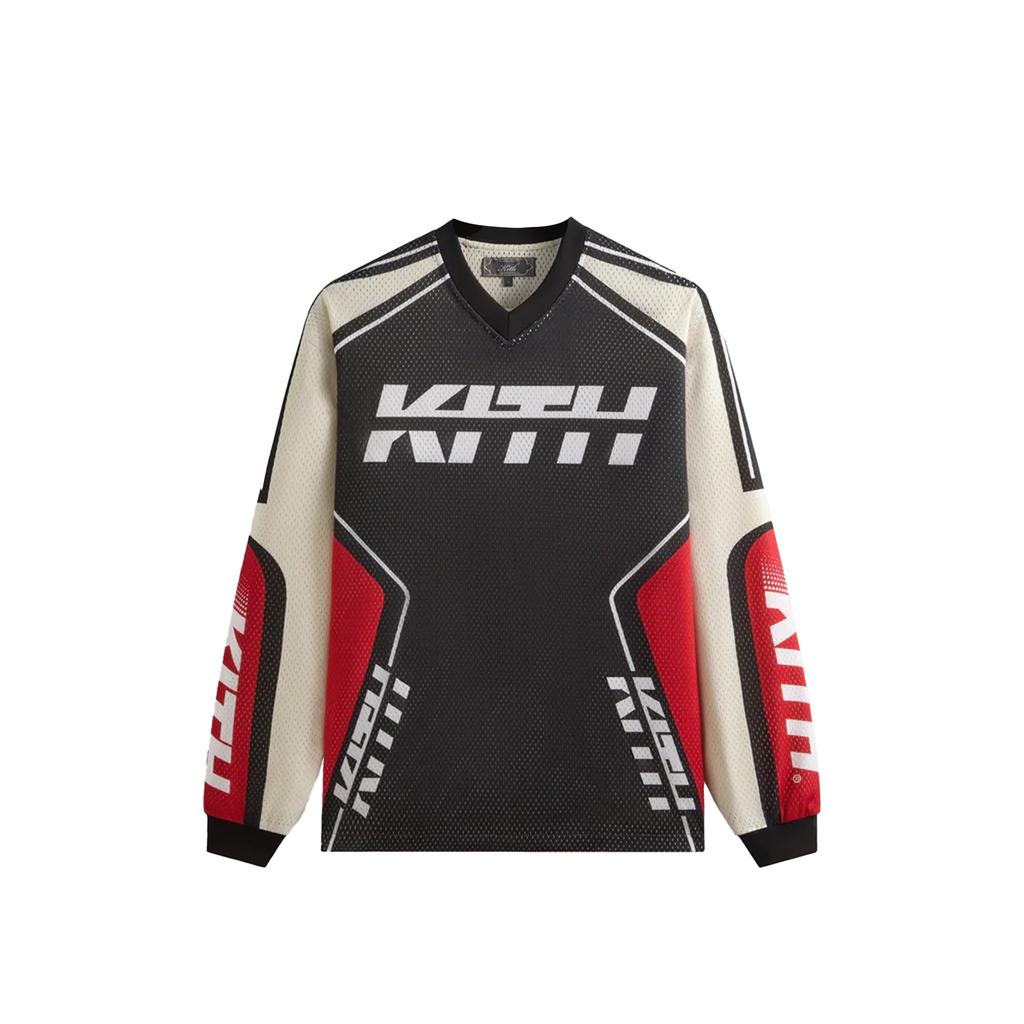 Kith FW25 Moto Mesh Donovan Fashion Letter V-Neck Long Sleeve T-Shirt Men Tops KHM033271-001