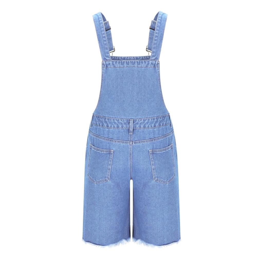 Men's Fashion Solid V-Neck Button Pocket Wash Water Denim Adjustable Short Strap Jumpsuit
