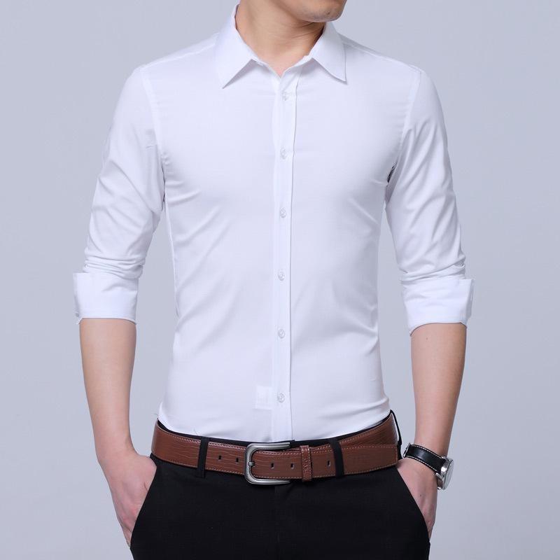 

Мужская приталенная белая рубашка с длинным рукавом и защитой от морщин L