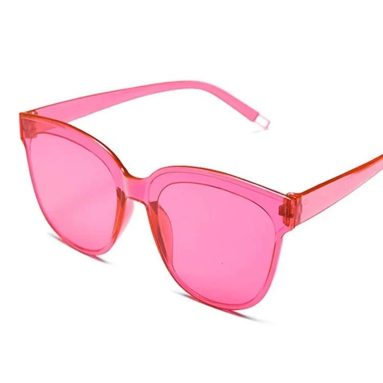 Retro Cat Eye Sunglasses Woman One-piece Rimless Designer Sunglasses Women Transparent Color Cute Sexy Vintage Pink Black Ladies