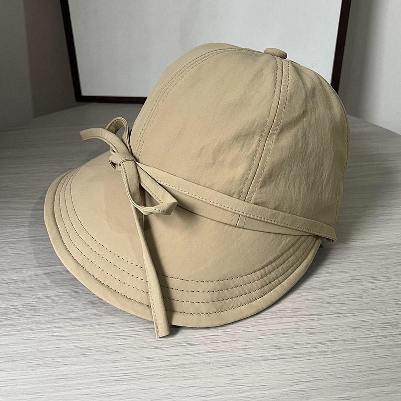 Summer Quick Drying Bucket Hat for Women Fashion Solid Color Bowknot Wide Brim Sunshade Duck Tongue Cap Girls Outdoor Hat