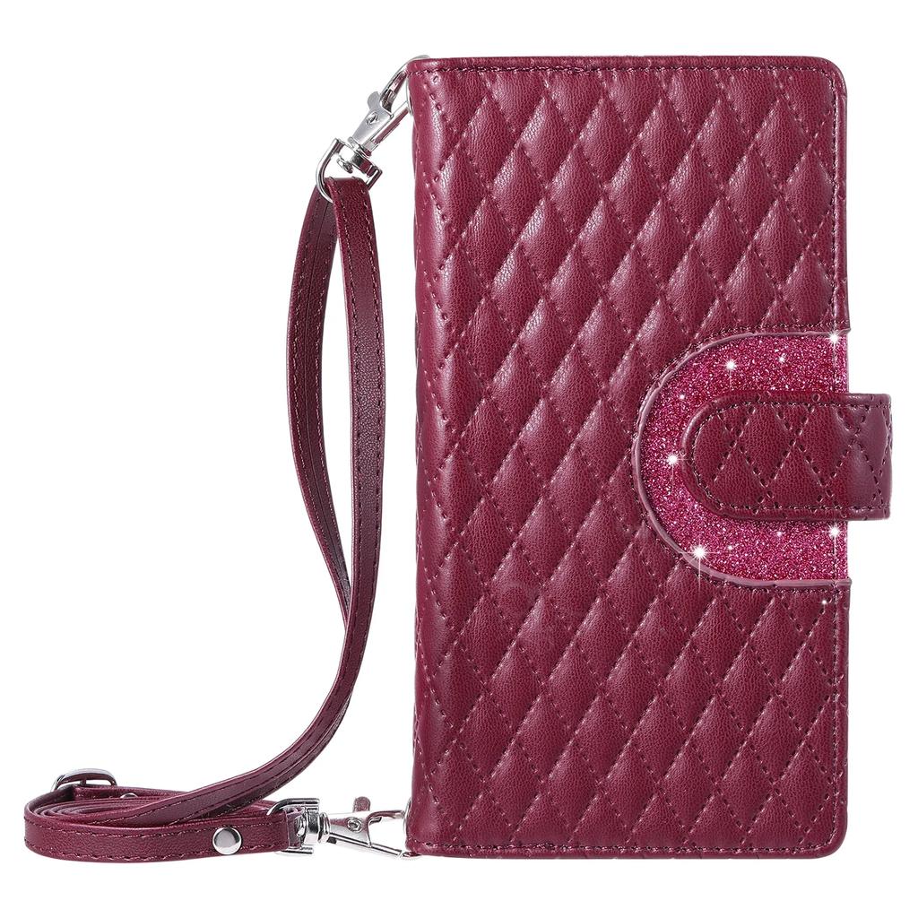 Crossbody Cards Solt Wallet Leather Bling Zipper Bag Purse Case For iPhone 15 16 Pro Max 14 13 12 11 XS XR Plus Glitter Cover