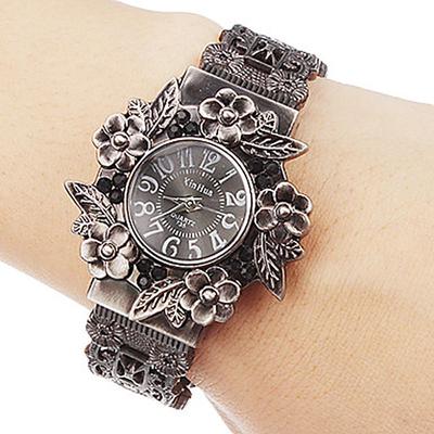 Quarz-Armbanduhren für Damen, Armband-Uhren, Blumen-Armbanduhr