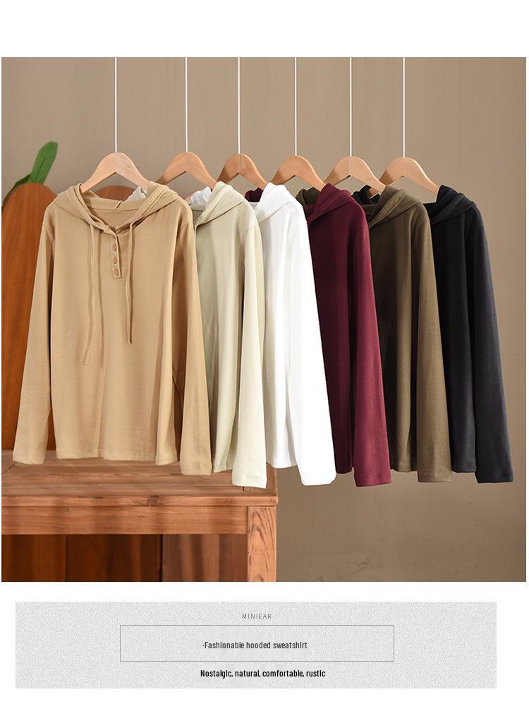 Yuanyuanmei Autumn Mickey Fleece Hoodie: Soft, Long Sleeve, Loose Fit, Slimming Pullover.