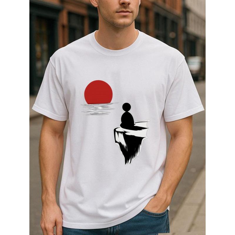 Men S Short-Sleeve T-Shirt with Prints, Perfect for Watching The Sunset from a Cliff. This Casual Shirt Is Designed for Business Casual Settings S белый