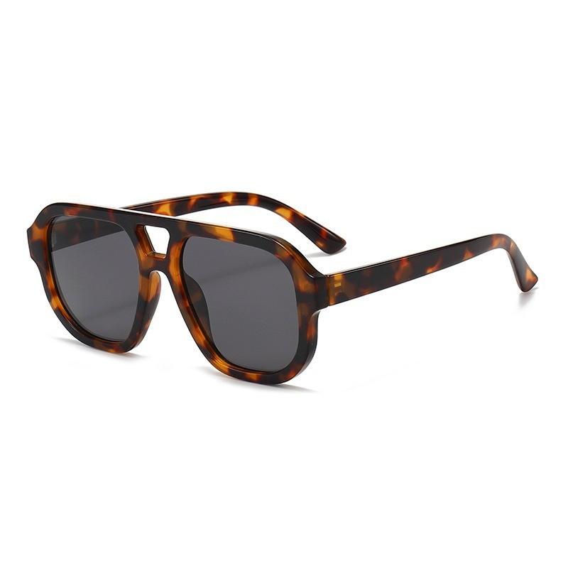 Retro Chic Oversized Square Sunglasses For Women Men Uv400 With Green Lenses And Leopard Frame