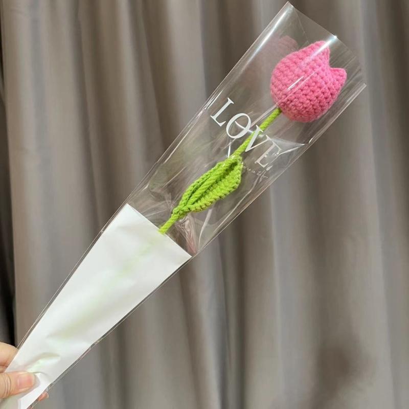 Crochet Tulip Flower Handwoven Flowers DIY Art Crafts Party Decoration for Wedding Birthday Party Background Decoration
