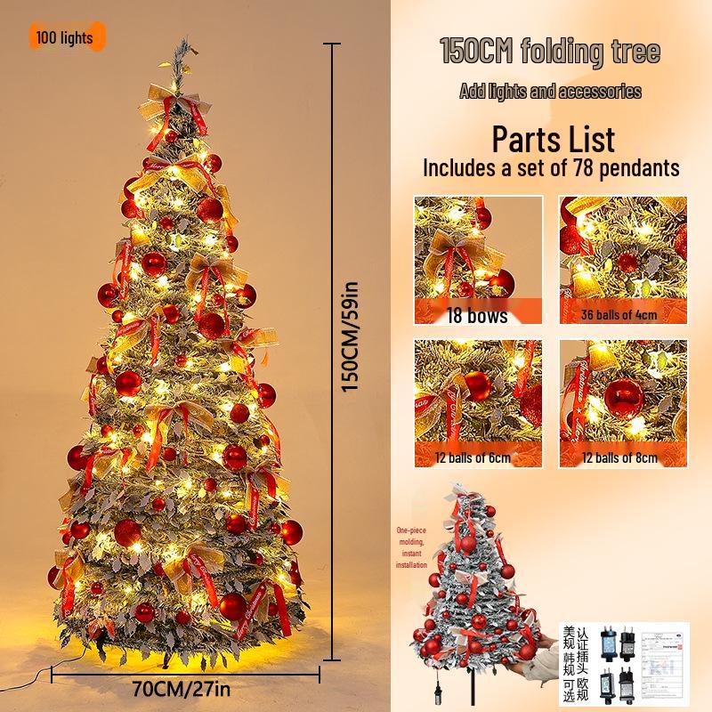 Luxury Folding Telescopic Christmas Tree with Warm Lights - Green Flocking Floor-Standing Decor