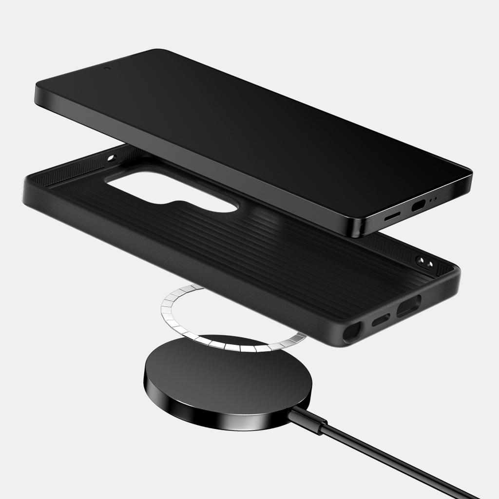 For Samsung Galaxy S25 S24 Ultra Plus Carbon Fibre Texture MagSafe Phone Case Metal Lens Wireless Charging Shockproof Cover