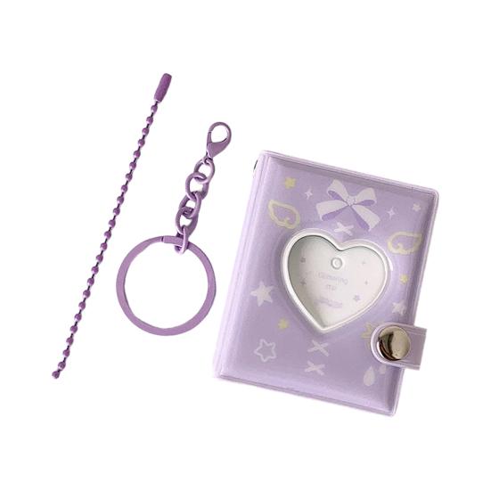 Love Heart Small Photo Album Keychain 32 Pockets Hollow Photocard Binder for 2 Inch Photo Mini Photo Card Book Holder for