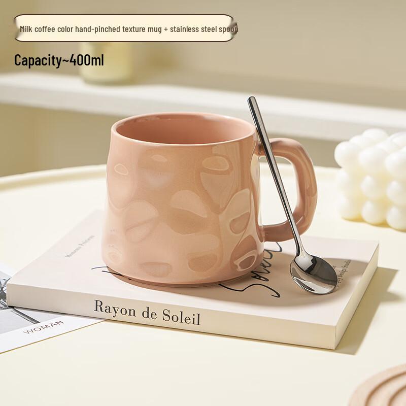 YudeFeng Hand-Pinched Ceramic Couple Mugs with Spoons