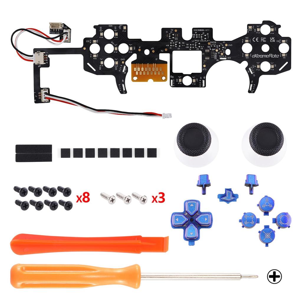 This is not a but an eXtremeRate PS5 controller compatible Chameleon Gloss multicolor illuminated Share and home face DTF V3 LED kit in Chameleon