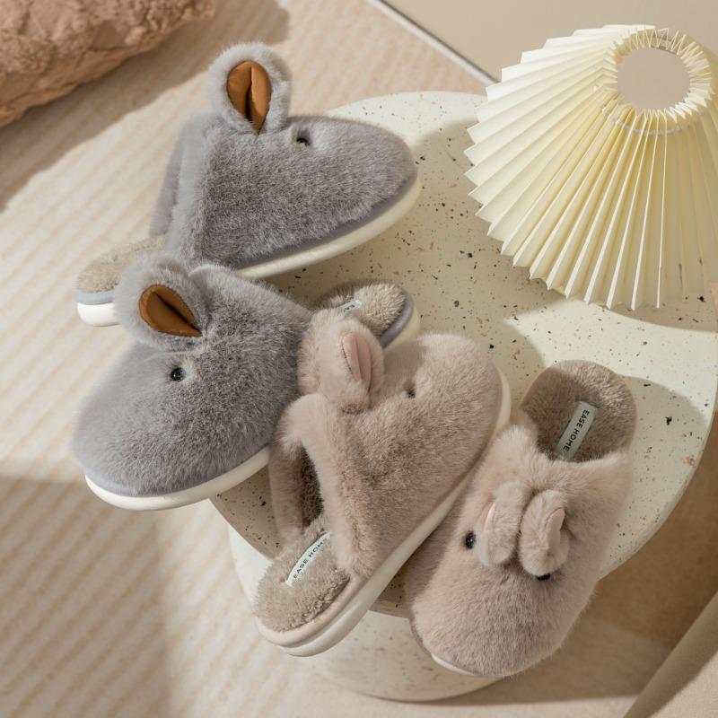 Jade Rabbit Cotton Slippers Female Winter Cute Cartoon Stroking Cats Sense Home Couple Parent-child Men Cotton Slippers Home