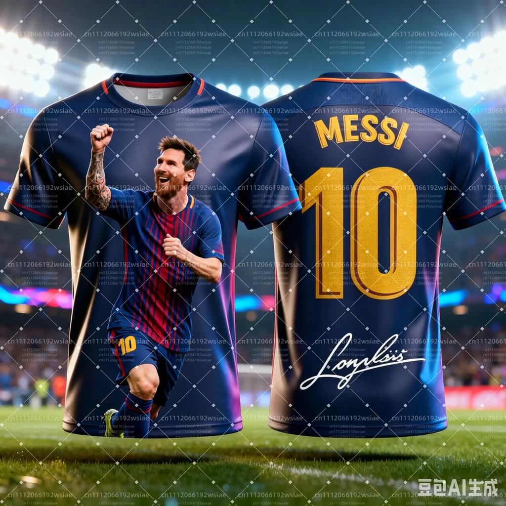 2026 Messi KI Fußball Druck T-Shirt Unisex Herren Damen Fan Gedenkoberteile Superstar Grafik Trendige Sport Kurzarm-T-Shirts