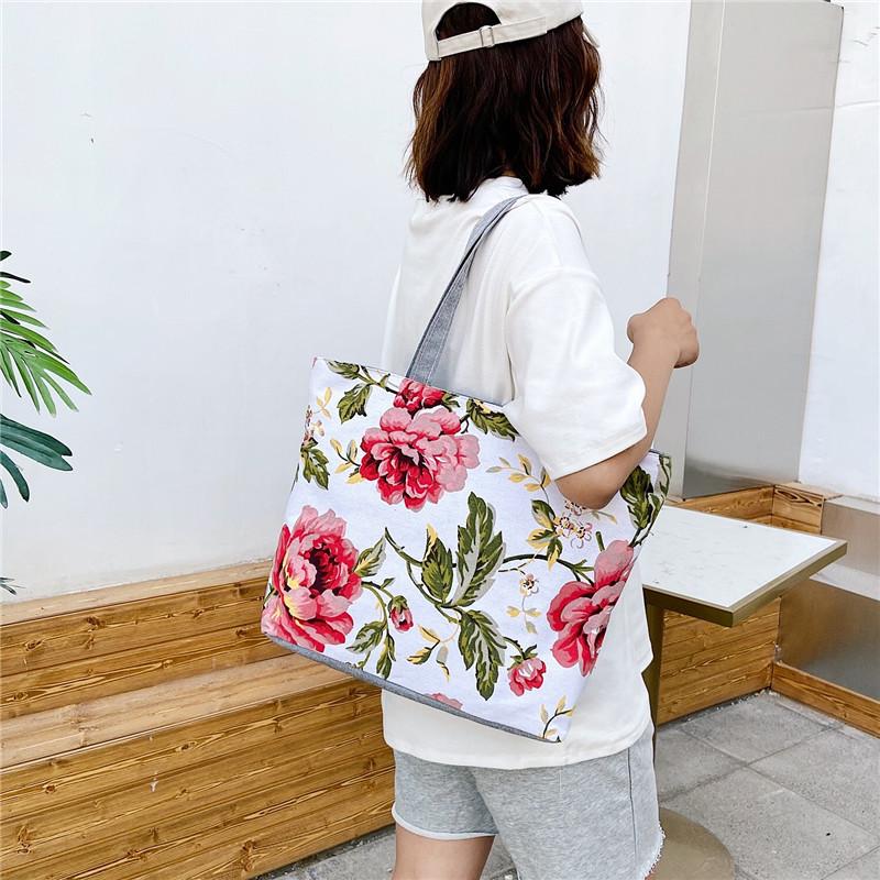 Korean Style Artistic Printed Canvas Tote Bag - Large Capacity Women's Shoulder Handbag