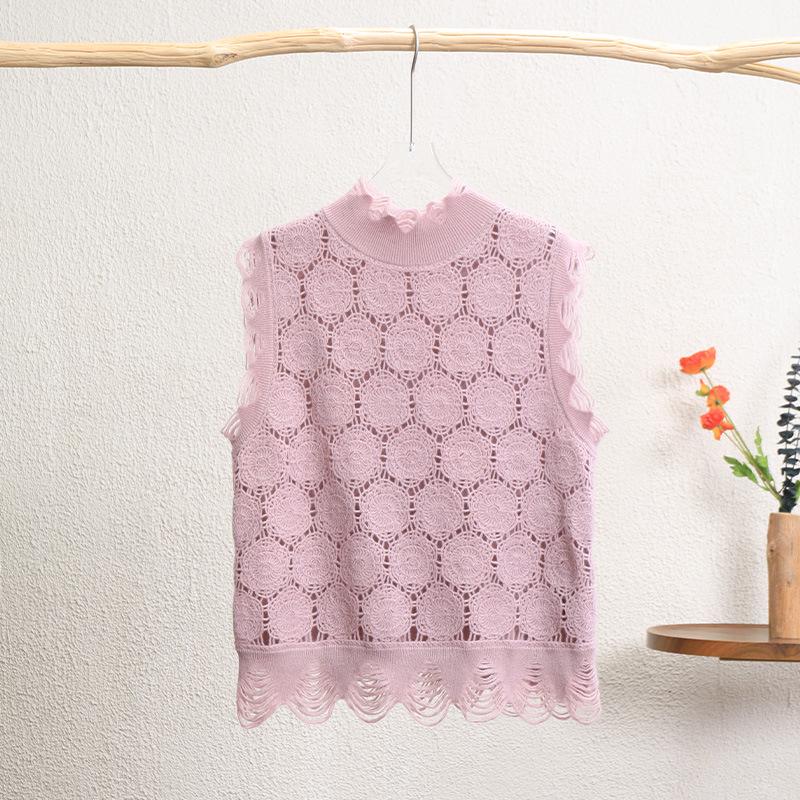 Niche Design Luxury Crochet Knit Wool Sleeveless Cardigan