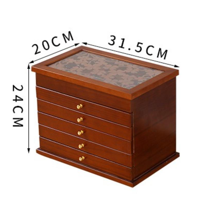 Large Wooden Jewelry Box 4 Leaf Clover Cover Storage Box Drawer Ring Necklace Jewelry Boxes Organizer Case Earrings Display Tray