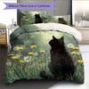 Black Cat at Night Pattern Bedding Quilt Set  Home Decoration  Gift (1 * duvet cover + 2 * pillowcase  without core)