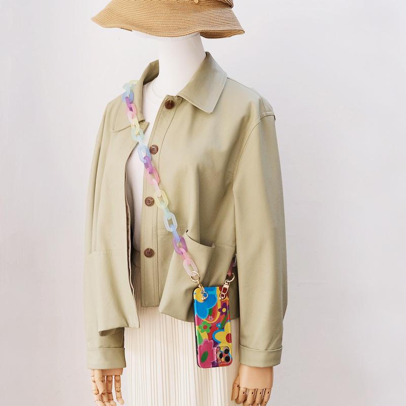 New Phone Accessory Cellphone Part Chain Anti Lost Universal Candy Rainbow Shoulder Neck Crossbody Phone Strap Case Holder Chain