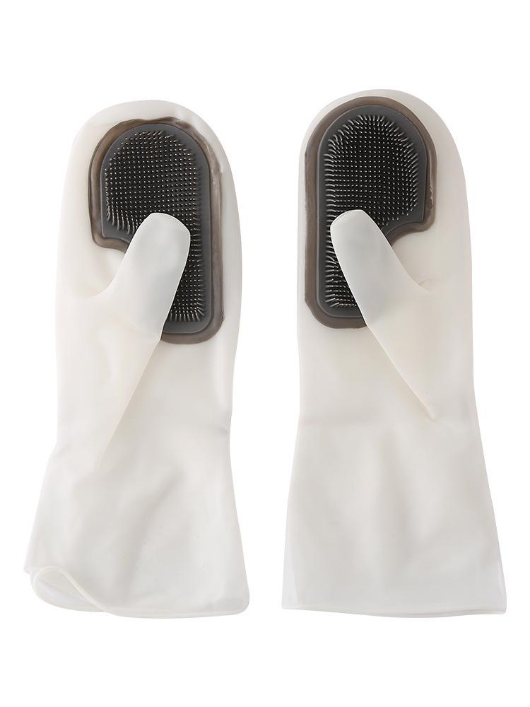 Waterproof Non-slip Silicone Dishwashing Gloves, Women's Household Cleaning Brush Durable Magic Scrubber.