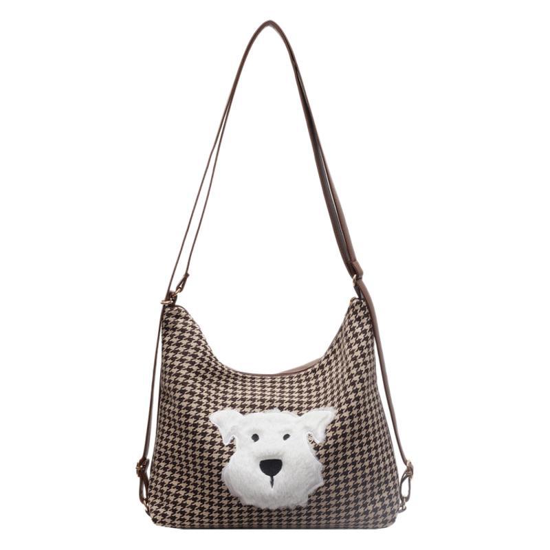 Large-capacity commuter bag women's 2025 new cute cartoon multi-functional backpack plaid shoulder tote women's bag