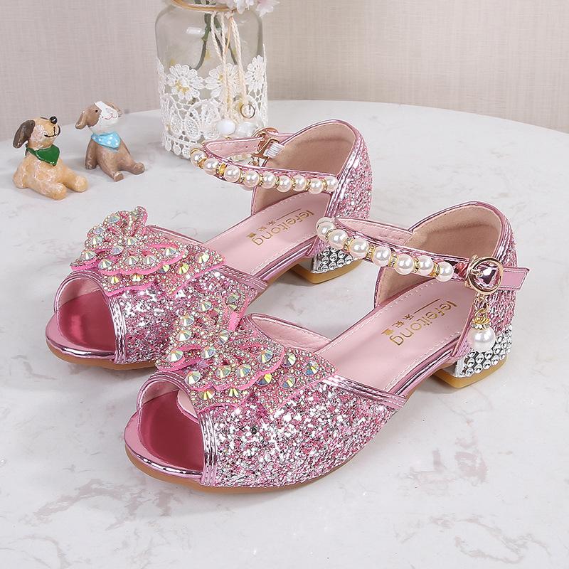 

Босоножки для девочек Новые летние босоножки с рыбьим носком Маленькая принцесса Детские туфли на высоком каблуке Водные флеш-туфли Туфли Эльзы из мультфильма Холодное сердце 38 розовый