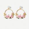 Set Auger Flowers Stud Earrings Joker Color Resin Alloy with Pearls Women Earrings