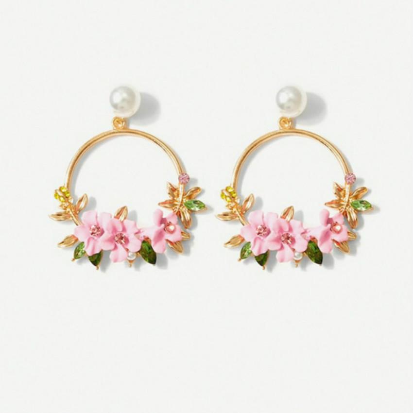 Set Auger Flowers Stud Earrings Joker Color Resin Alloy with Pearls Women Earrings