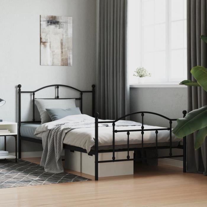 VidaXL Metal Bed Frame with Headboard-Footboard Black 107x203 Cm 353453