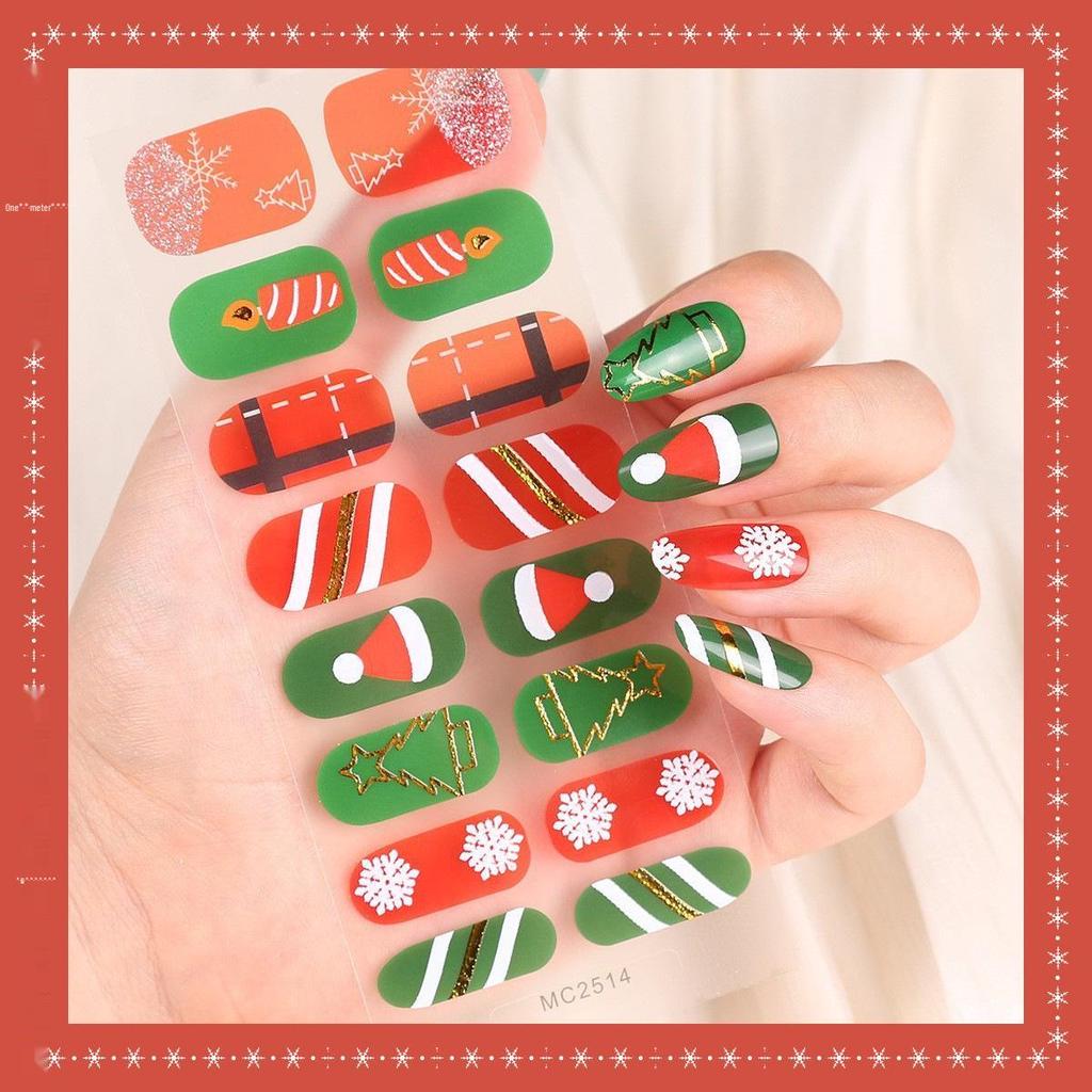 16-Finger French Christmas Gel Nail Stickers - No-Bake, European & American Fashion