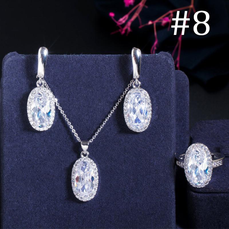 WWJ Super Sparkling Oval Shape Cubic Zirconia Engagement Ring Necklack Earrings Set