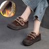 Johnature Plush Warm Retro Versatile Loafers Genuine Leather Casual Thick Soled Women's Flat Platform Shoes