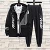 Completo Giacca Pantaloni Set Manica Lunga Coulisse Zip Felpa con Cappuccio Cappotto Pantaloni Casual Uomo Autunno Stampa Lettere Largo Tuta Completo