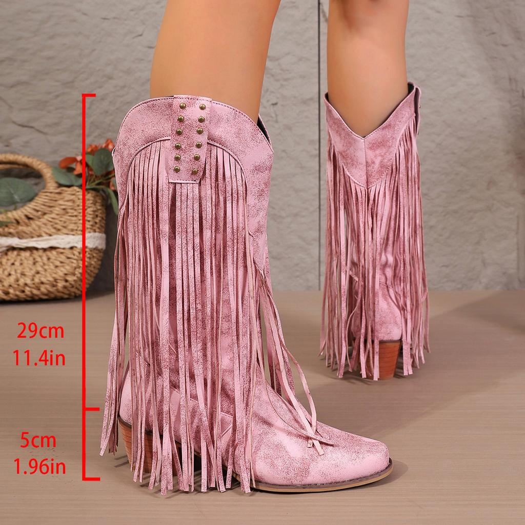 Autumn Fashion Women PU Plus Size Shoes for Women 36-43 Mid-calf Platform Tassel Pointed Toe Boots Casual Daily Footwear