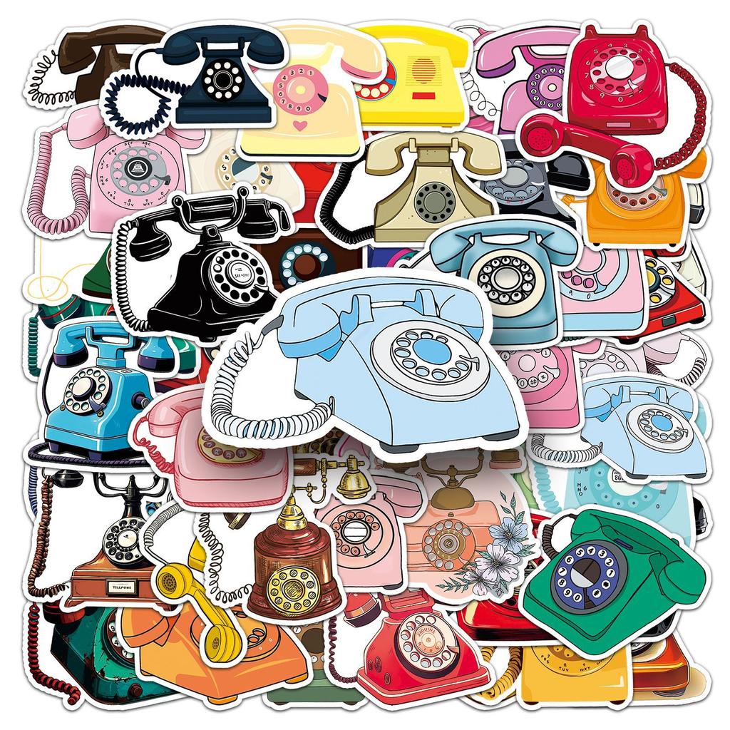 50 Retro Phone Graffiti Stickers Personalized Cartoon Creative DIY Water Cup Suitcase Decoration Stickers