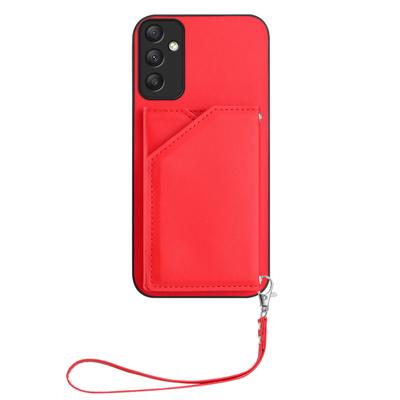For Samsung Galaxy A35 5G Case Card Holder Kickstand Skin-Touch Phone Cover with Wrist Strap