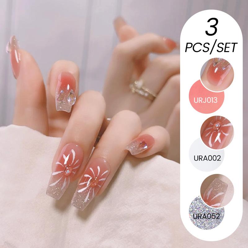 Nail Art Buz Şeffaf 3 Adet Tırnak Cilası Tutkalı Seti, Popüler Nude Beyazlatıcı Toz Şeffaf Tırnak Cilası Tutkalı