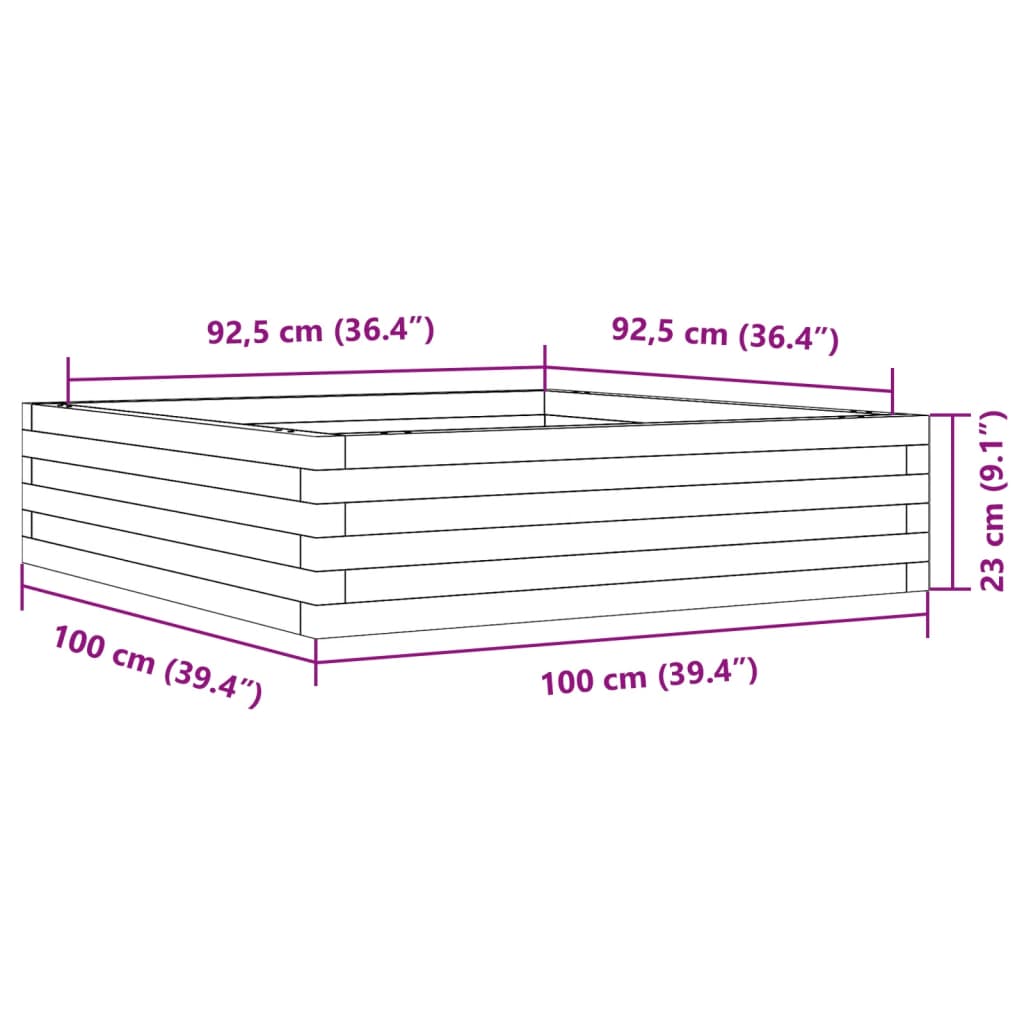 Plant Box Wax Brown 100 X 100 X 23 Cm Solid Pine Wood