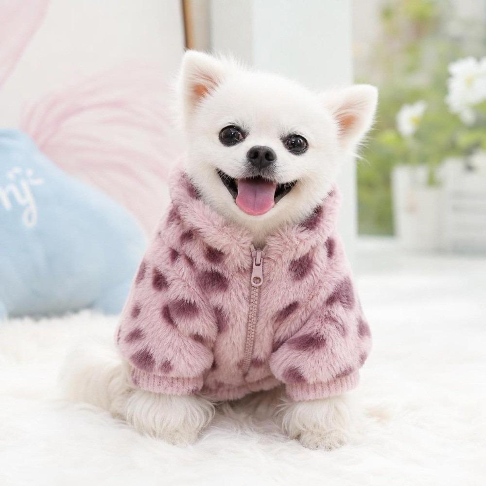 Winter Dog Warm Clothes Love Leopard Print Plush Dogs Coat Dog Bodysuit  for Small Medium Dog