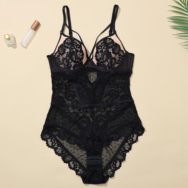 French Sexy Lace Bodysuit Gathered Breathable Women's Bra Plus Size Bra