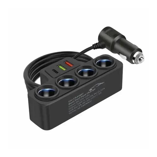 Car 3 In 1 Dual USB Socket 120W Car Cigarette Lighter Splitter 12V 24V Fast Charger Plug Phone Power Adapter for DVR GPS Dashcam
