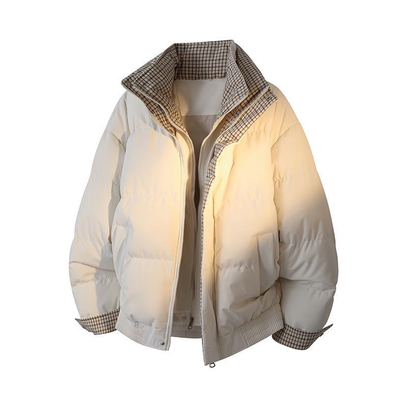 Unisex Winter Plaid Double-Layer Stand Collar Jacket