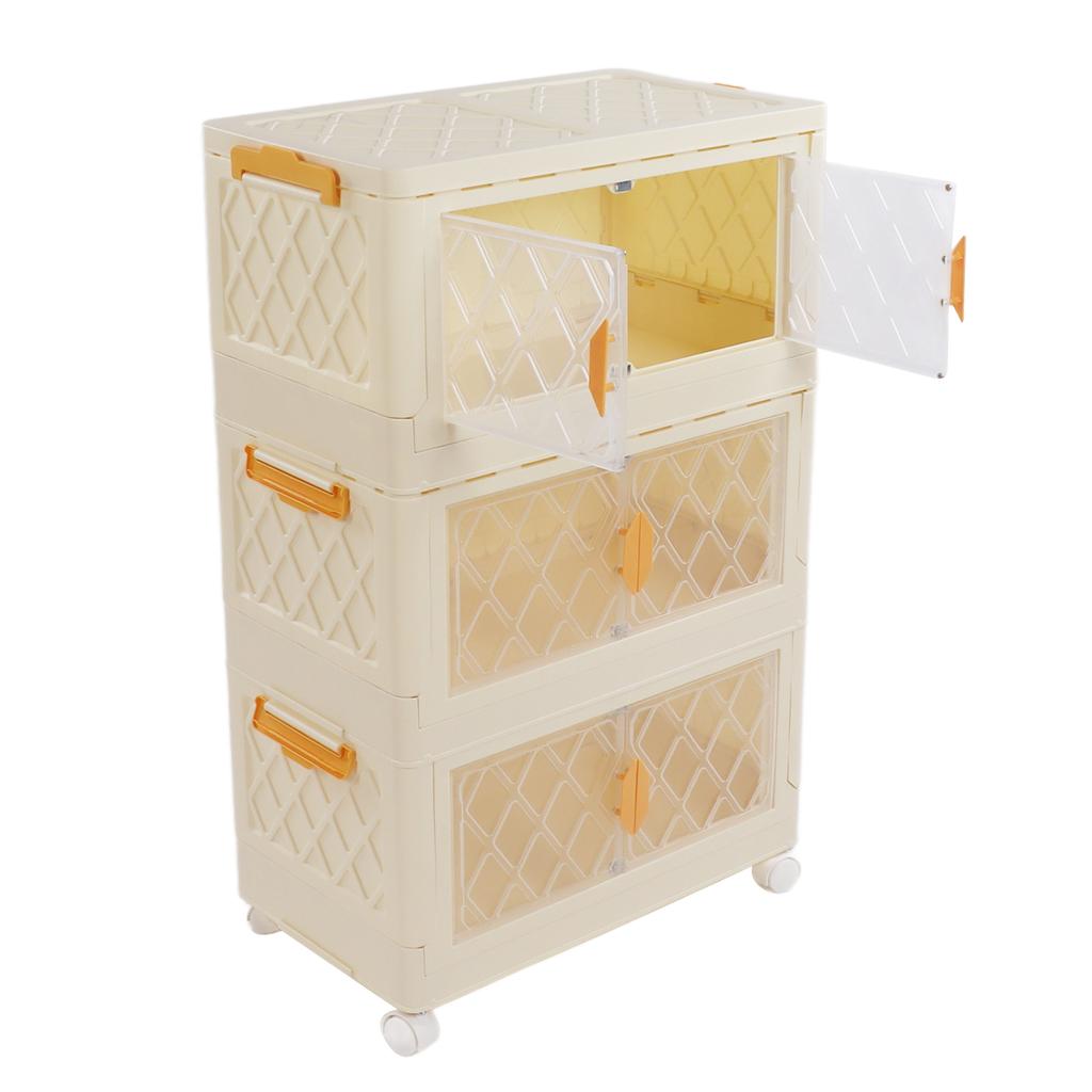 Double Opening Doors Large Storage Bins Plastic Collapsible Storage Bins Stackable Box with Lids Doors Wheels for Living Room Bedroom
